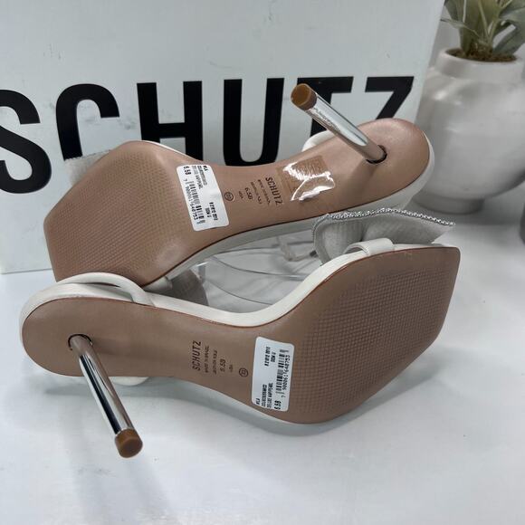 Schutz Mila Nappa Leather Rhinestone Crystal Stiletto Cream Women's 6.5 B NWB - Picture 8 of 13